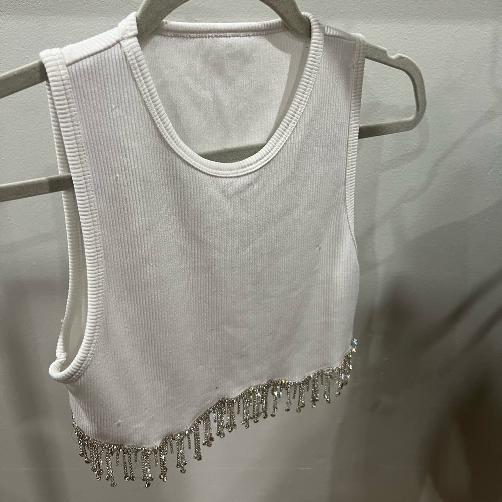 White crop top with jewels